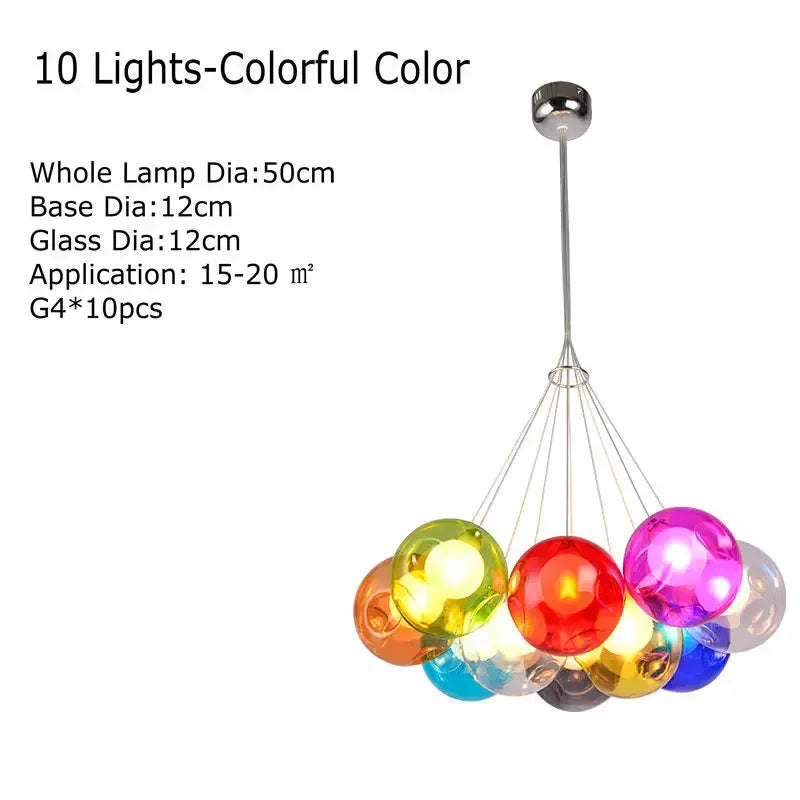 Verthara Premium Colourful Glass Bubble Chandelier 10 Lights Colorful / Cold White