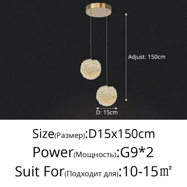Verthara Premium Crystal Ball Pendant Chandelier Double 15cm