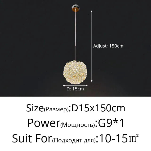 Verthara Premium Crystal Ball Pendant Chandelier One head D15cm