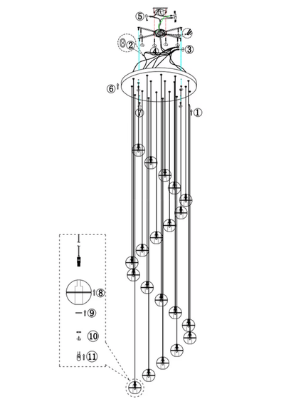 Verthara Premium Crystal Ball Staircase Pendant Light