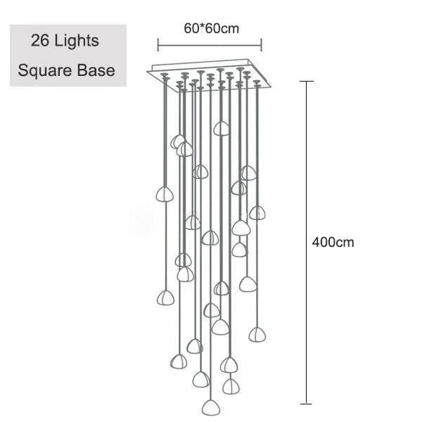 Verthara Premium Crystal Ball Staircase Pendant Light 26 lights square / Cold White
