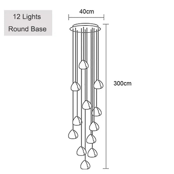 Verthara Premium Crystal Ball Staircase Pendant Light 12 lights / Cold White