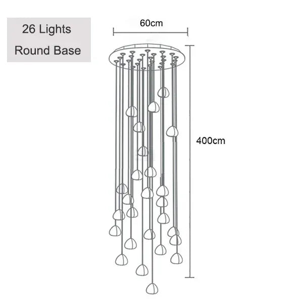 Verthara Premium Crystal Ball Staircase Pendant Light 26 lights round / Cold White