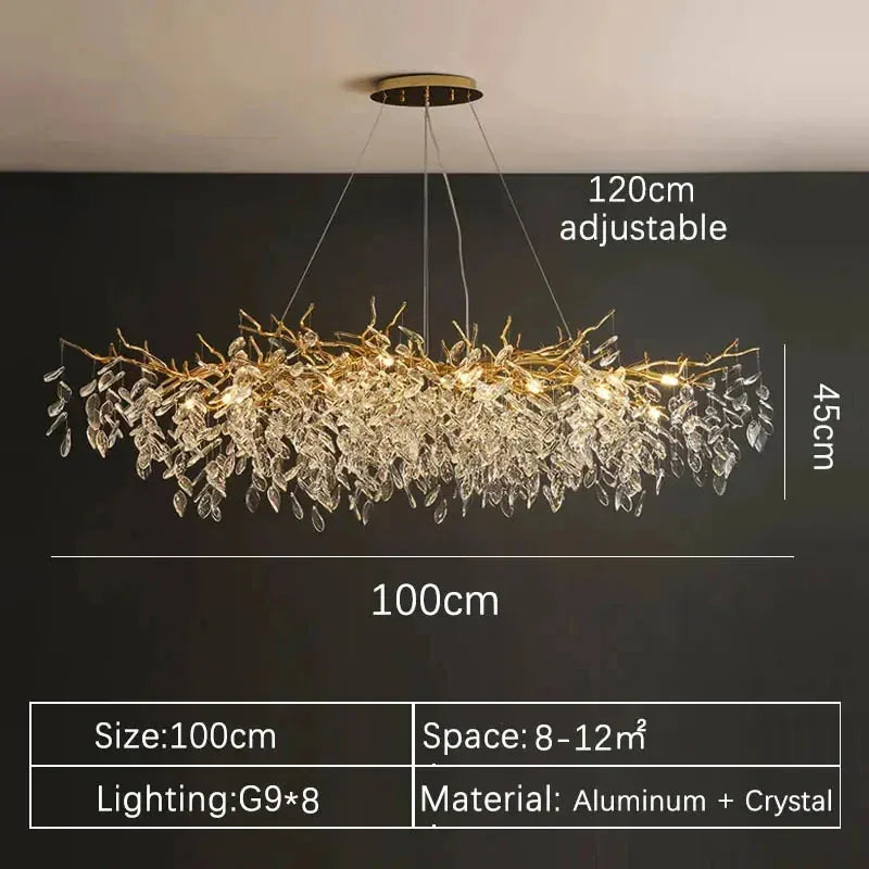Verthara Premium Crystal Branch Chandelier Long 100cm / Gold