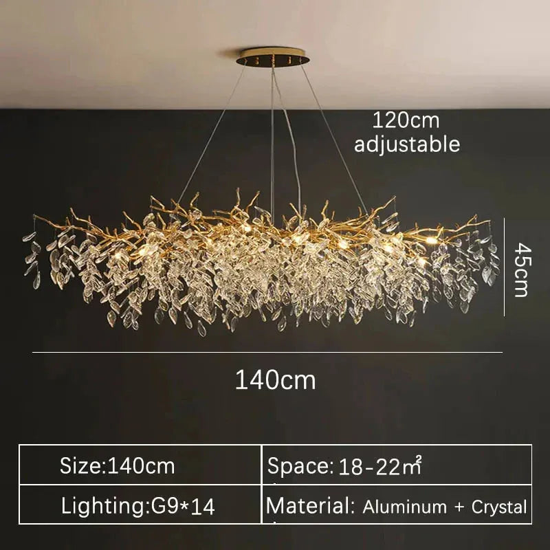Verthara Premium Crystal Branch Chandelier Long 140cm / Gold