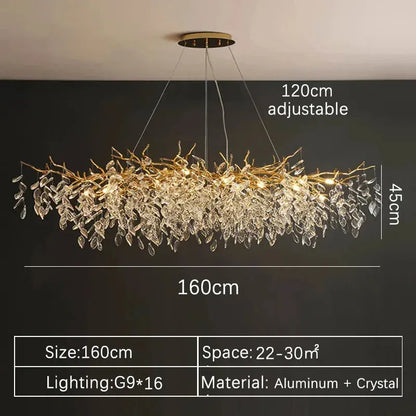 Verthara Premium Crystal Branch Chandelier Long 160cm / Gold