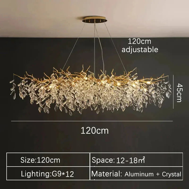 Verthara Premium Crystal Branch Chandelier Long 120cm / Gold