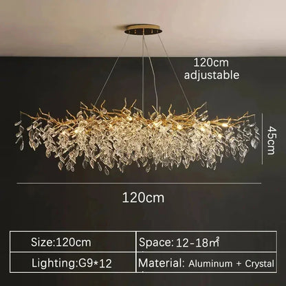 Verthara Premium Crystal Branch Chandelier Long 120cm / Gold