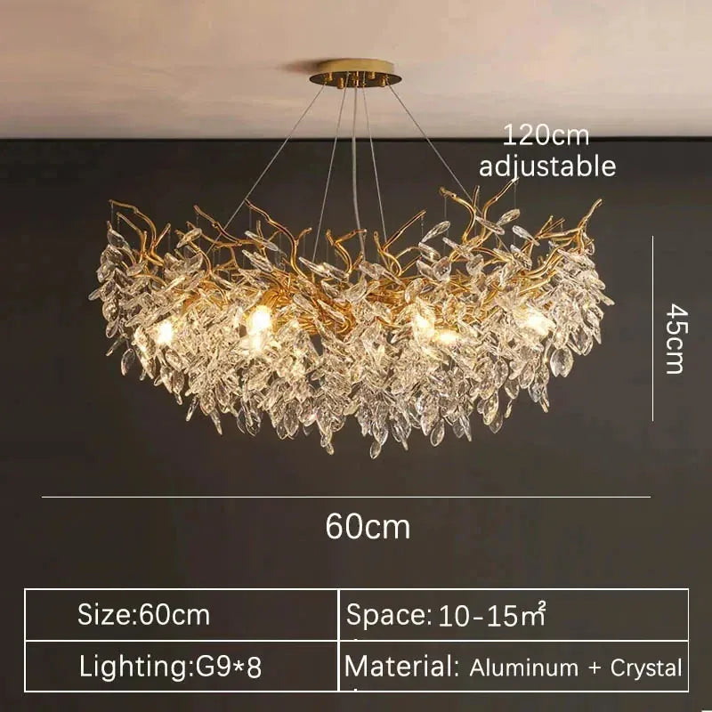 Verthara Premium Crystal Branch Chandelier Round 60cm / Gold