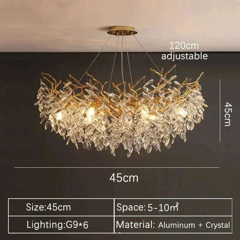 Verthara Premium Crystal Branch Chandelier Round 45cm / Gold