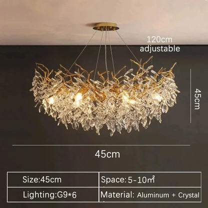 Verthara Premium Crystal Branch Chandelier Round 45cm / Gold