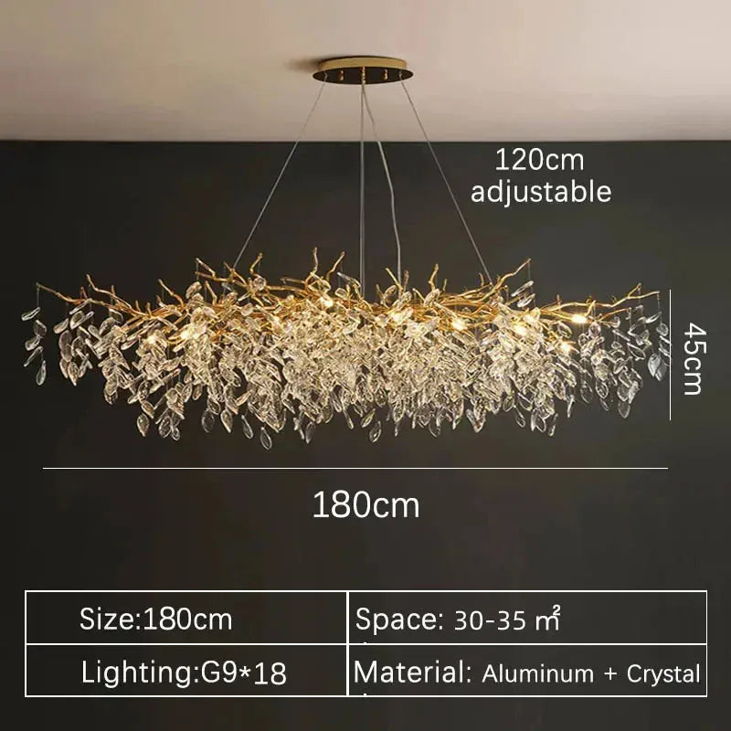 Verthara Premium Crystal Branch Chandelier Long 180cm / Gold