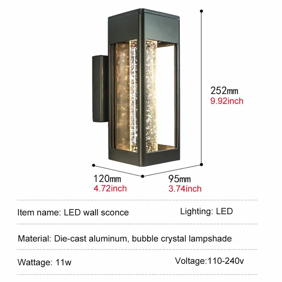 Verthara Premium Crystal Bubble Glass Exterior Wall Sconce