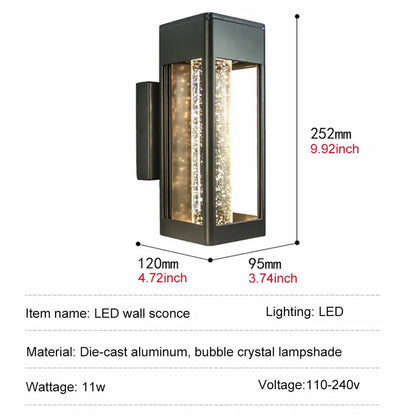 Verthara Premium Crystal Bubble Glass Exterior Wall Sconce