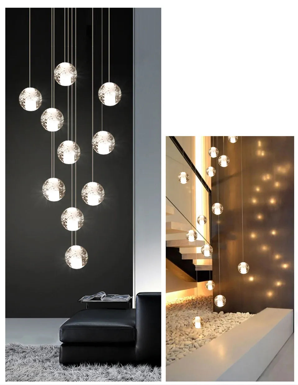 Verthara Premium Crystal Glass Ball Staircase Pendant