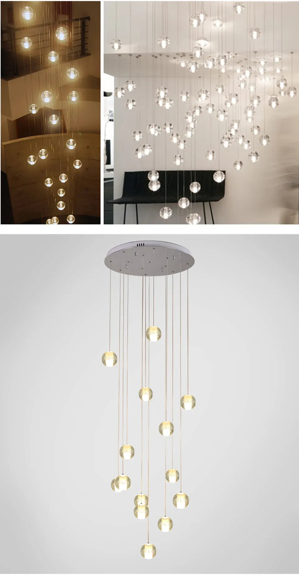 Verthara Premium Crystal Glass Ball Staircase Pendant