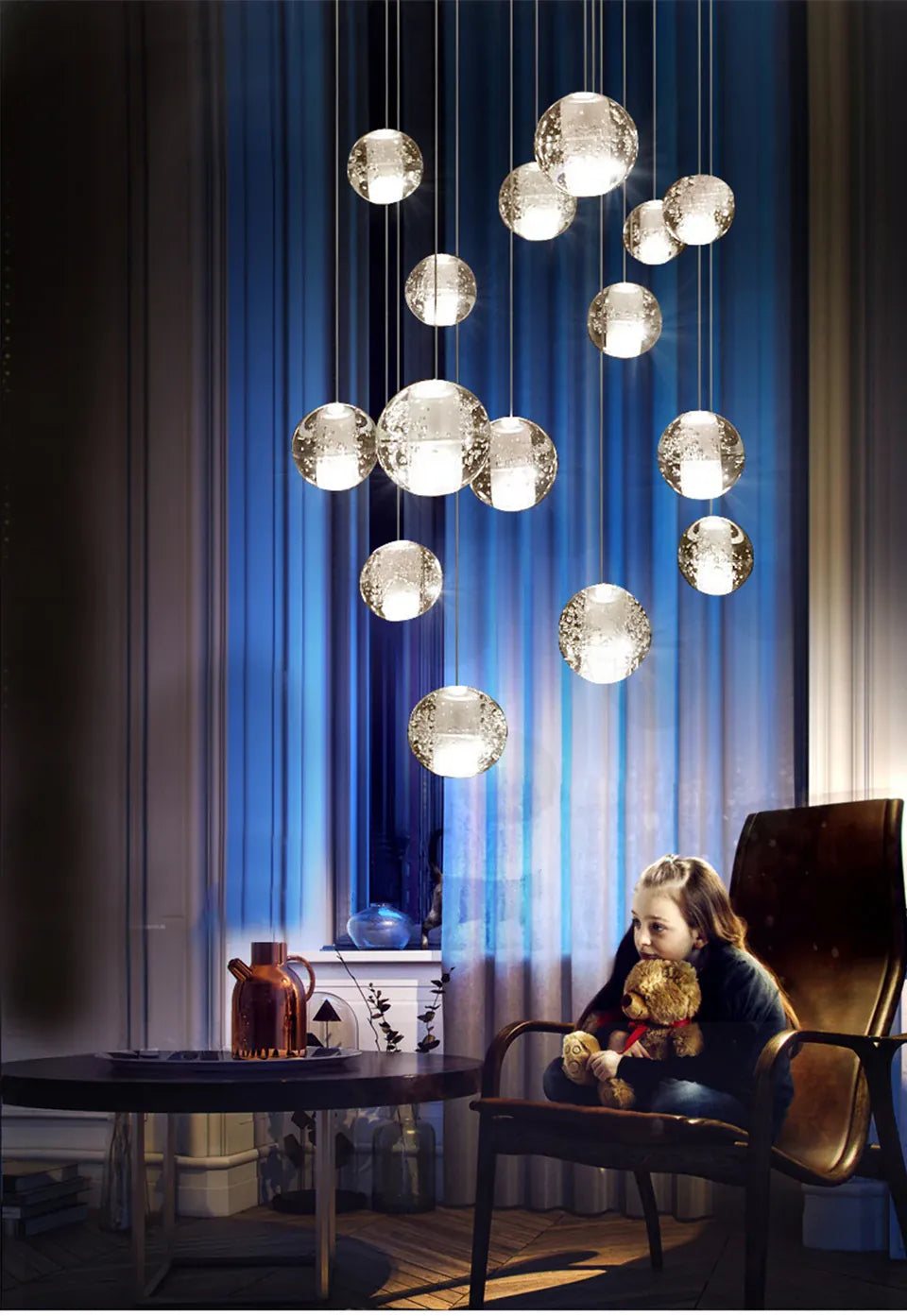 Verthara Premium Crystal Glass Ball Staircase Pendant