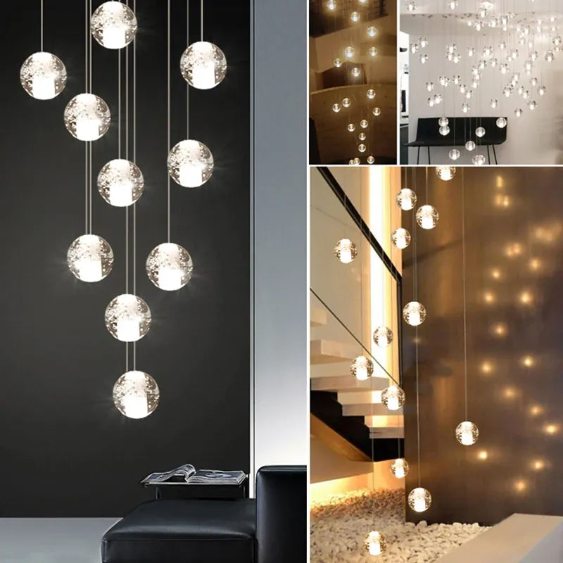 Verthara Premium Crystal Glass Ball Staircase Pendant