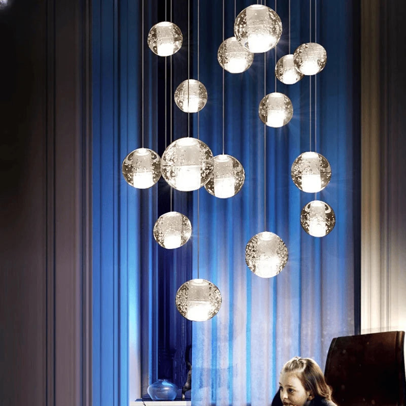Verthara Premium Crystal Glass Ball Staircase Pendant