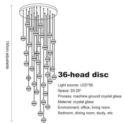 Verthara Premium Crystal Glass Ball Staircase Pendant 36 bulbs round / Cool white