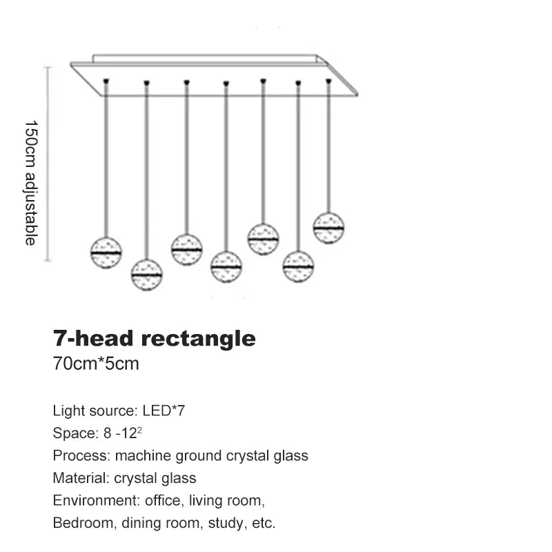 Verthara Premium Crystal Glass Ball Staircase Pendant 7 bulbs rectangle / Cool white