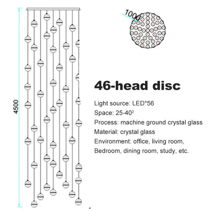 Verthara Premium Crystal Glass Ball Staircase Pendant 46 bulbs round / Cool white