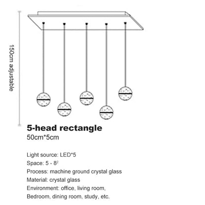 Verthara Premium Crystal Glass Ball Staircase Pendant 5 bulbs rectangle / Cool white