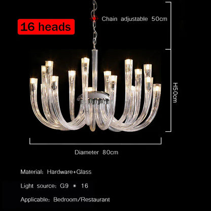 Verthara Premium Crystal Glass Pendant Lamp – J Tube Style – G9 Fitting – Modern Indoor Lighting – Elegant Design - Ideal For Living Room And Bedroom 16 heads / cold light 6000k