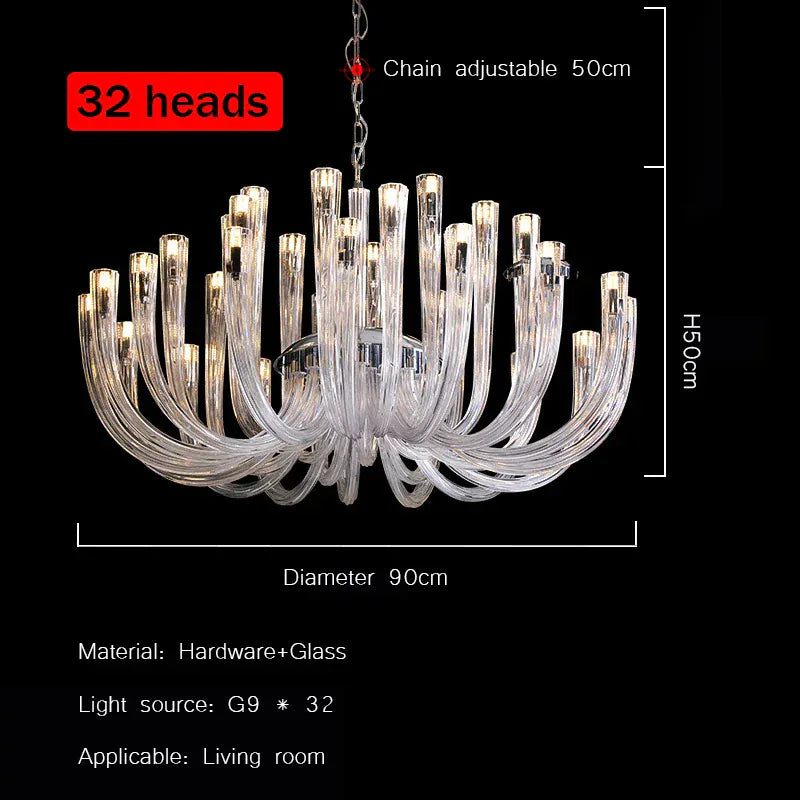 Verthara Premium Crystal Glass Pendant Lamp – J Tube Style – G9 Fitting – Modern Indoor Lighting – Elegant Design - Ideal For Living Room And Bedroom 32 heads / warm light 3000k