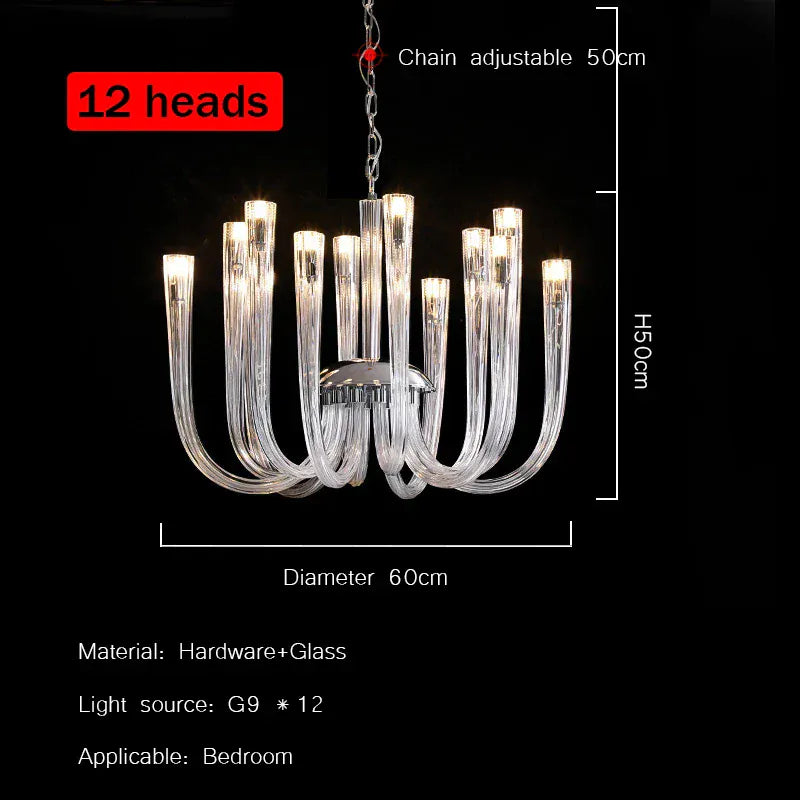 Verthara Premium Crystal Glass Pendant Lamp – J Tube Style – G9 Fitting – Modern Indoor Lighting – Elegant Design - Ideal For Living Room And Bedroom 12 heads / natural light 4000k