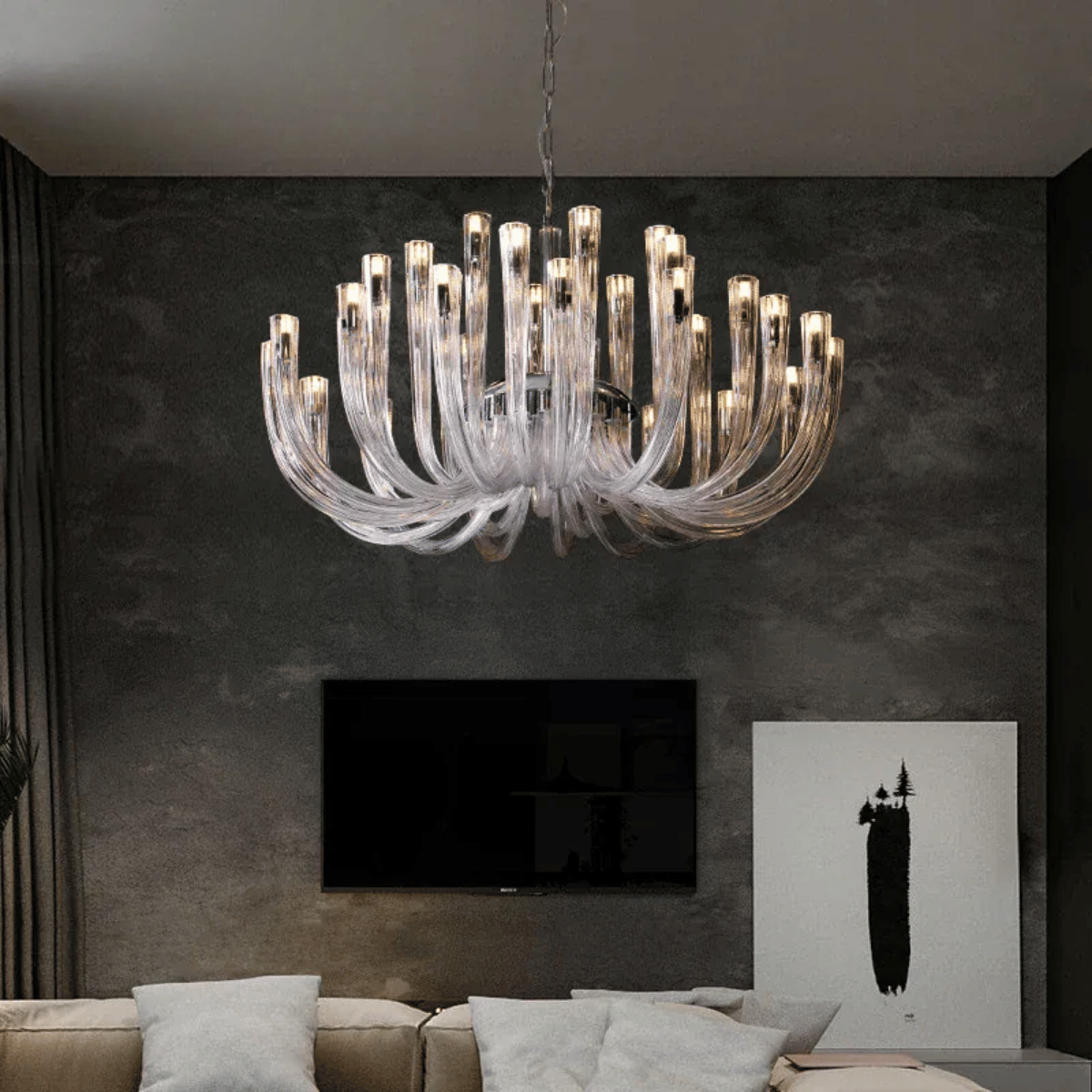 Verthara Premium Crystal Glass Pendant Lamp – J Tube Style – G9 Fitting – Modern Indoor Lighting – Elegant Design - Ideal For Living Room And Bedroom 32 heads / warm light 3000k