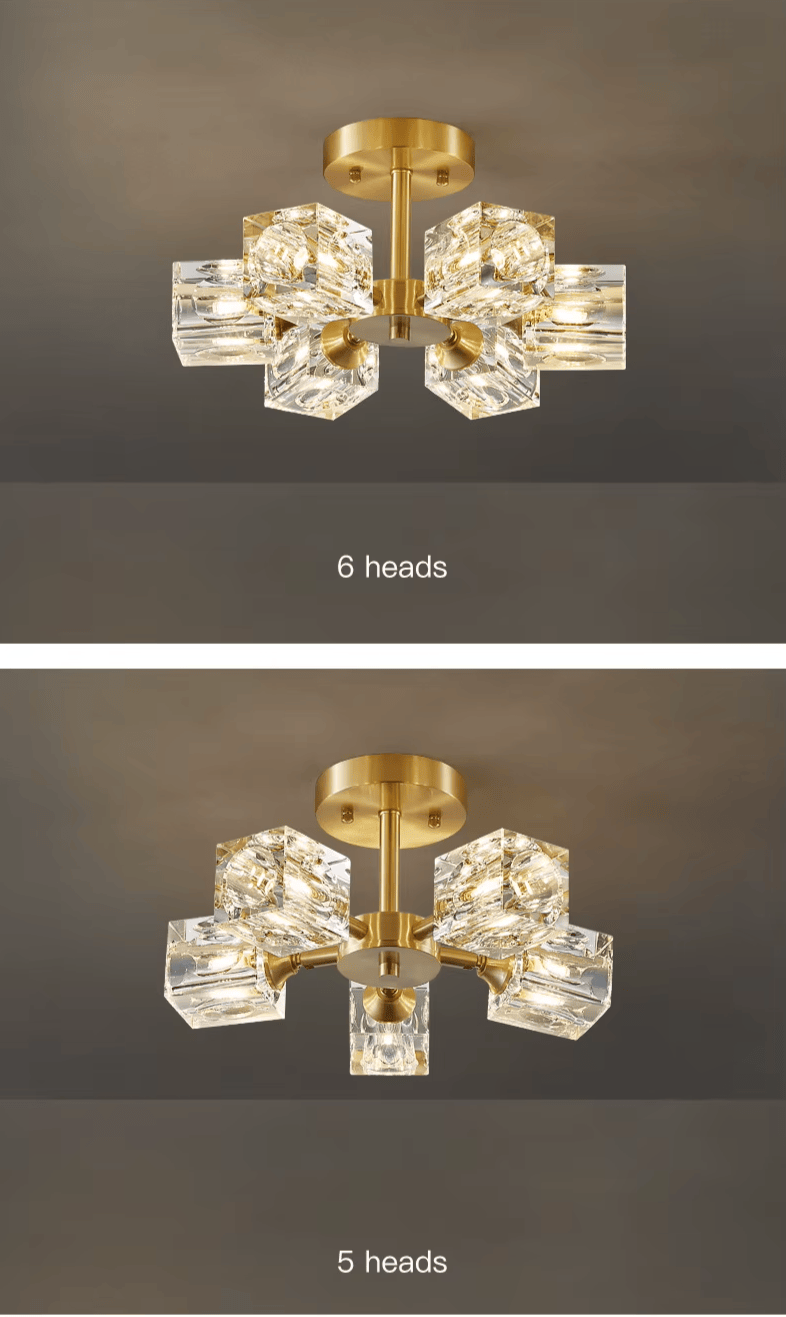 Verthara Premium Crystal Gold Semi-Flush Ceiling Light