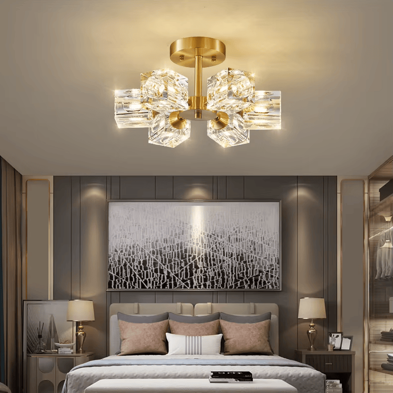 Verthara Premium Crystal Gold Semi-Flush Ceiling Light