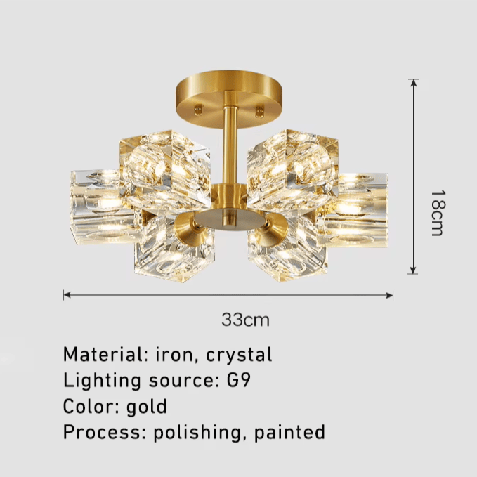 Verthara Premium Crystal Gold Semi-Flush Ceiling Light
