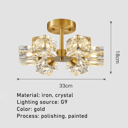 Verthara Premium Crystal Gold Semi-Flush Ceiling Light