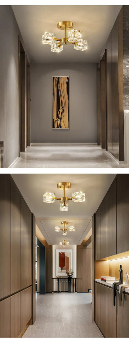 Verthara Premium Crystal Gold Semi-Flush Ceiling Light