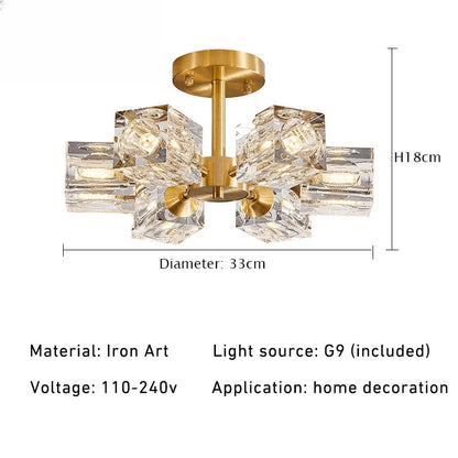 Verthara Premium Crystal Gold Semi-Flush Ceiling Light
