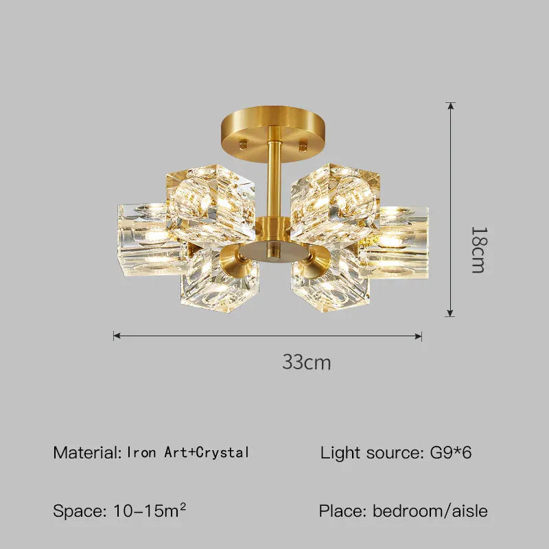 Verthara Premium Crystal Gold Semi-Flush Ceiling Light 6 head / Cold White