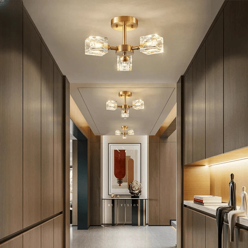 Verthara Premium Crystal Gold Semi-Flush Ceiling Light