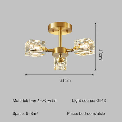 Verthara Premium Crystal Gold Semi-Flush Ceiling Light 3 head / Cold White