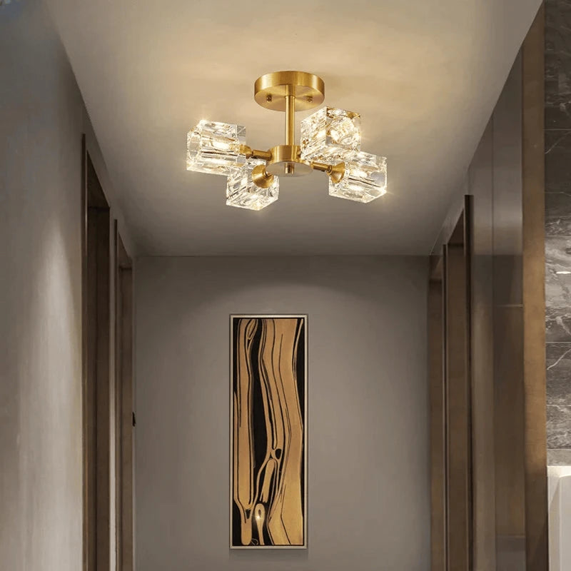 Verthara Premium Crystal Gold Semi-Flush Ceiling Light