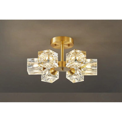 Verthara Premium Crystal Gold Semi-Flush Ceiling Light