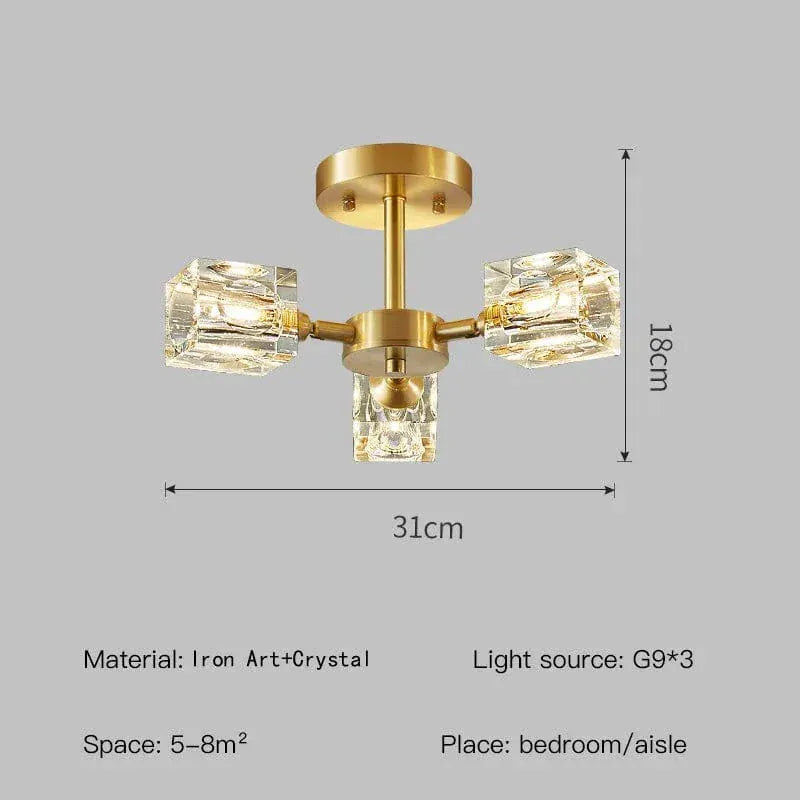 Verthara Premium Crystal Gold Semi-Flush Ceiling Light
