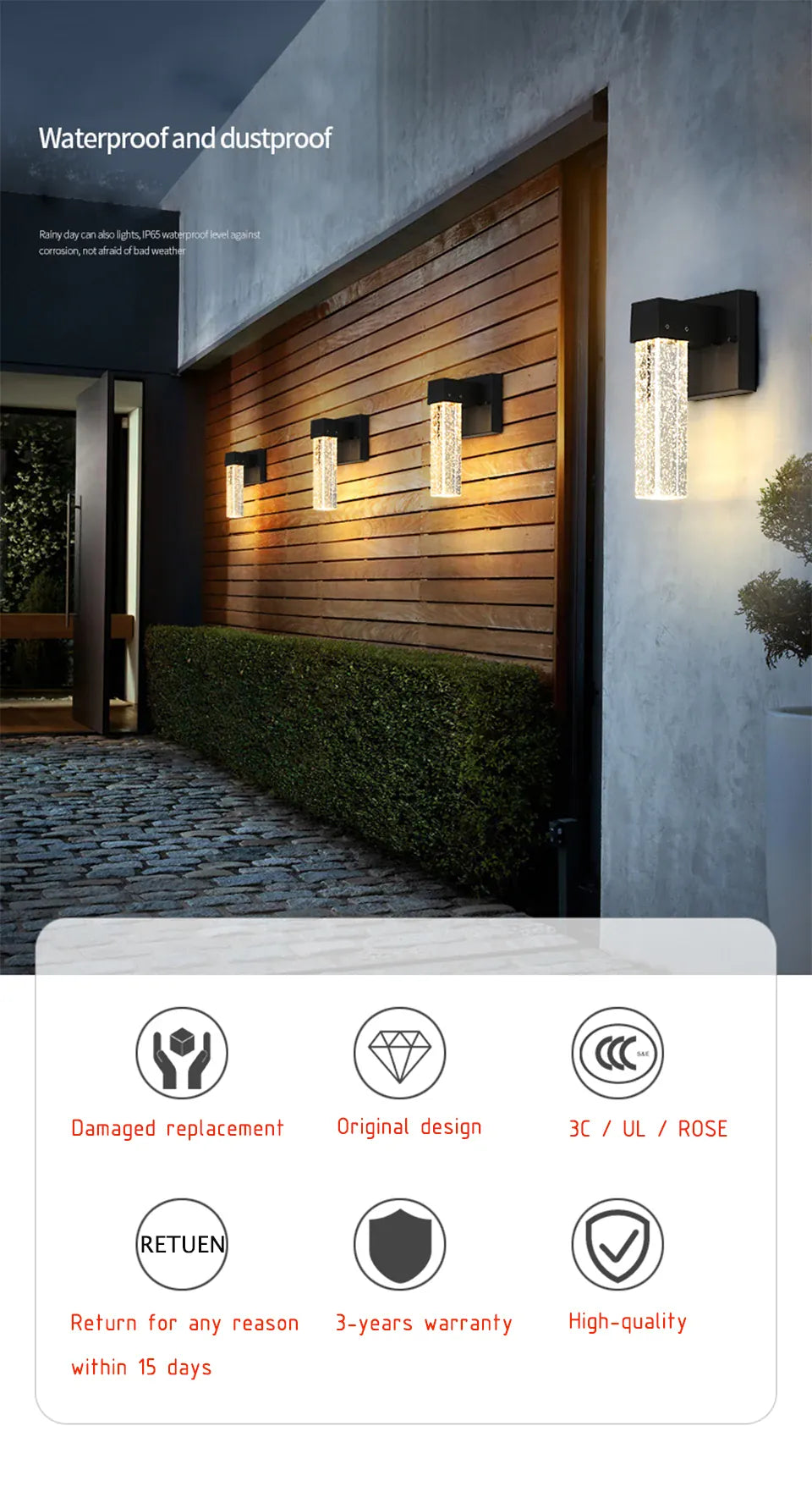 Verthara Premium Crystal IP65 Outdoor Wall Sconce
