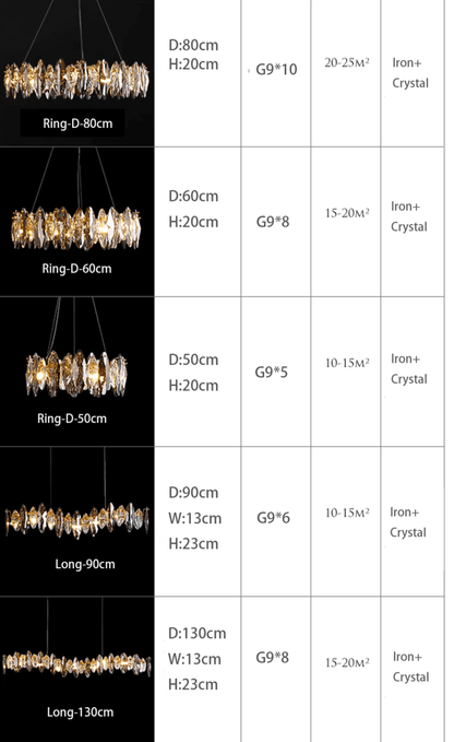 Verthara Premium Crystal & Iron Round Wave Pendant Chandelier