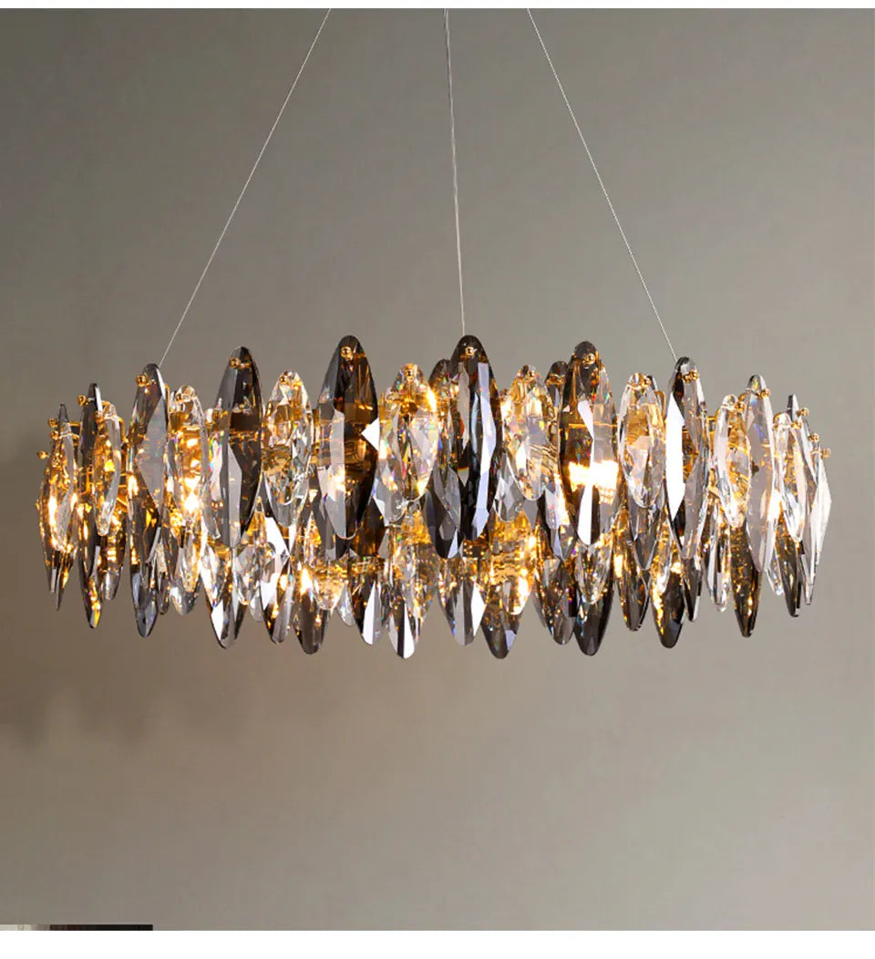 Verthara Premium Crystal & Iron Round Wave Pendant Chandelier