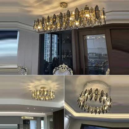 Verthara Premium Crystal & Iron Round Wave Pendant Chandelier