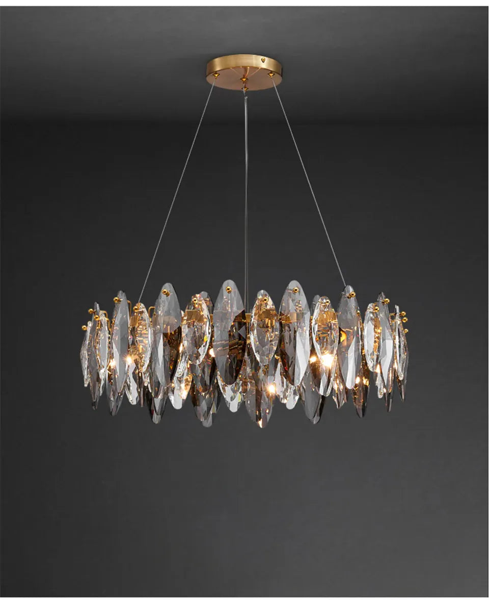Verthara Premium Crystal & Iron Round Wave Pendant Chandelier