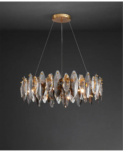 Verthara Premium Crystal & Iron Round Wave Pendant Chandelier
