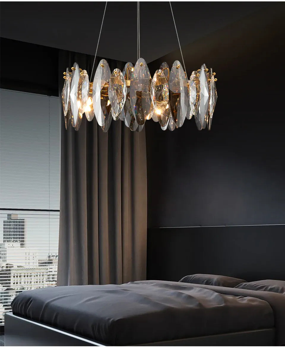 Verthara Premium Crystal & Iron Round Wave Pendant Chandelier